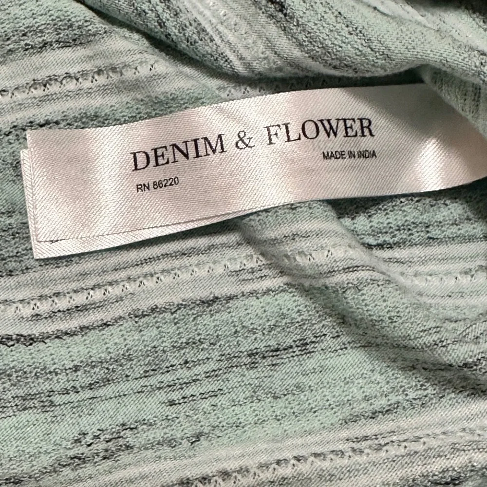 Denim & Flower Ricky Singh T-Shirt Women M Mint Green Excellent Striped Tee